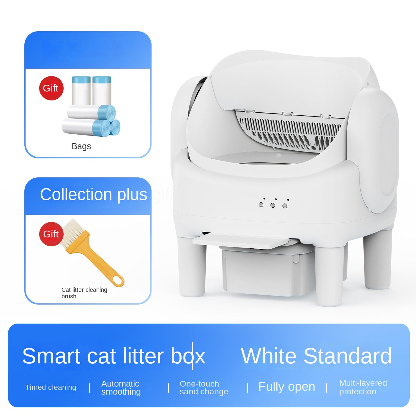 Pouring fresh tofu pellet litter into the open top Petlivo Halo Smart Litter Box on a wood floor near soft white curtains