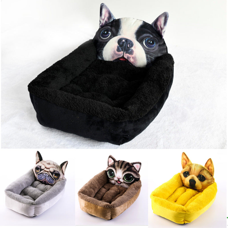 Petlivo Cuddle Nest Cartoon Pet Bed Brown Tabby Cat design with raised rim for anxious cat security