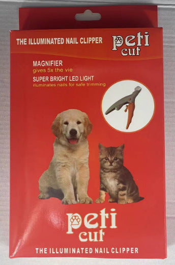 Petlivo LED Pet Nail Clipper in insert card retail packaging with bonus replacement blade for safe at home grooming