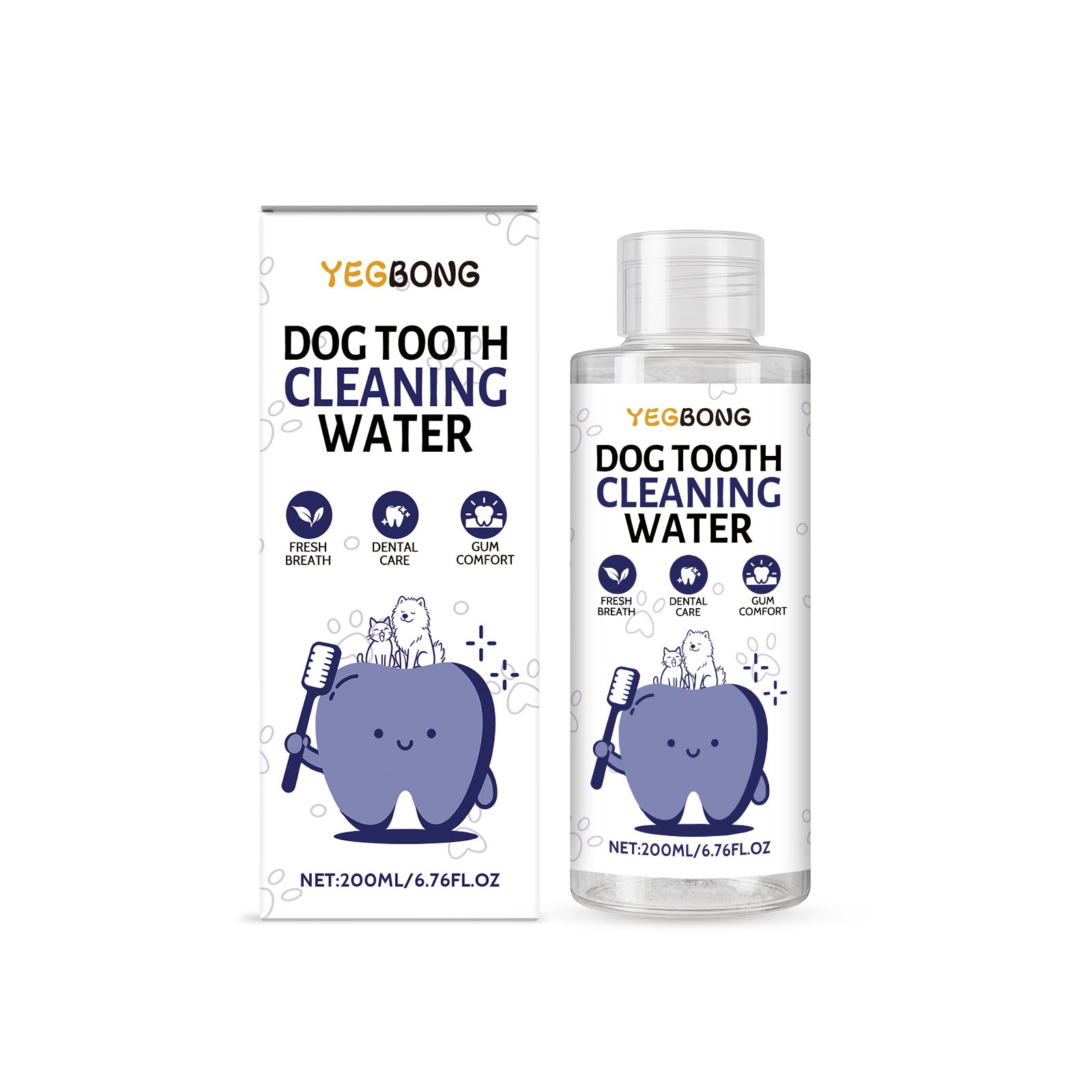 Petlivo Dental Care Water lifestyle shot showing 200 ml bottle and box for daily pet oral wellness routine