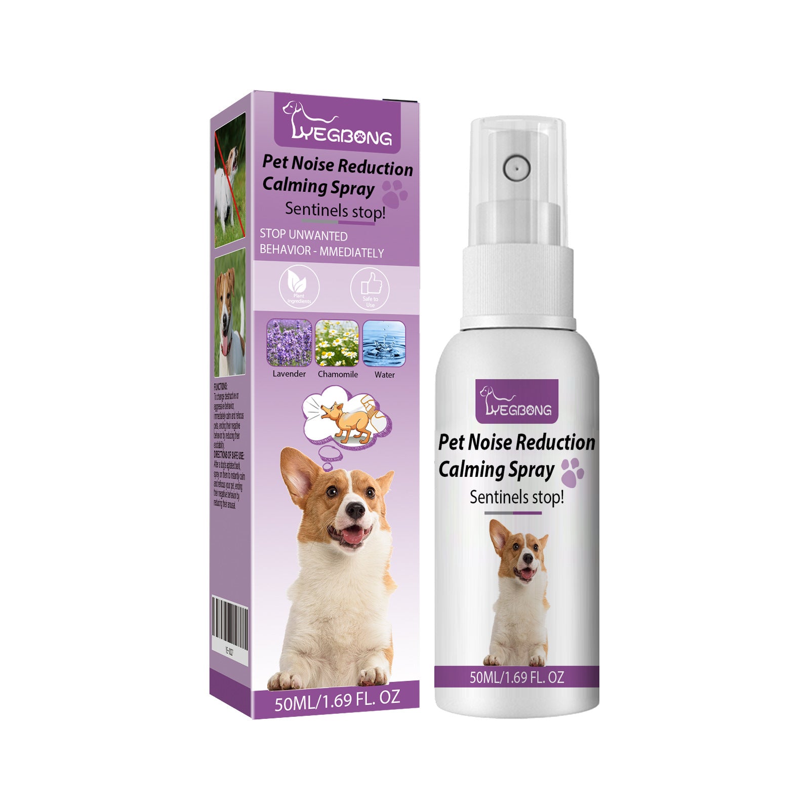 Petlivo Pet Noise Reduction Calming Spray retail packaging view