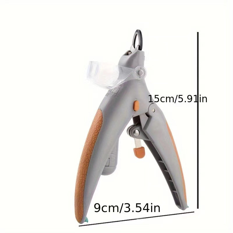 How to use the Petlivo LED Nail Clipper step by step instructions for pressing the LED button and correct paw trimming posture