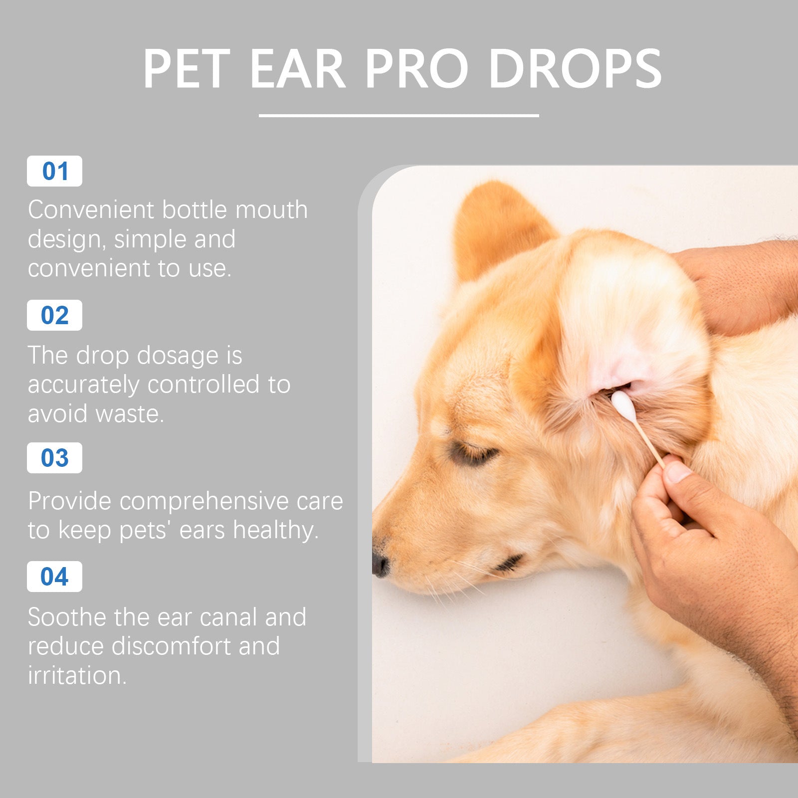 Petlivo Pet Ear Care Solution application on dog ear for wax buildup and odor
