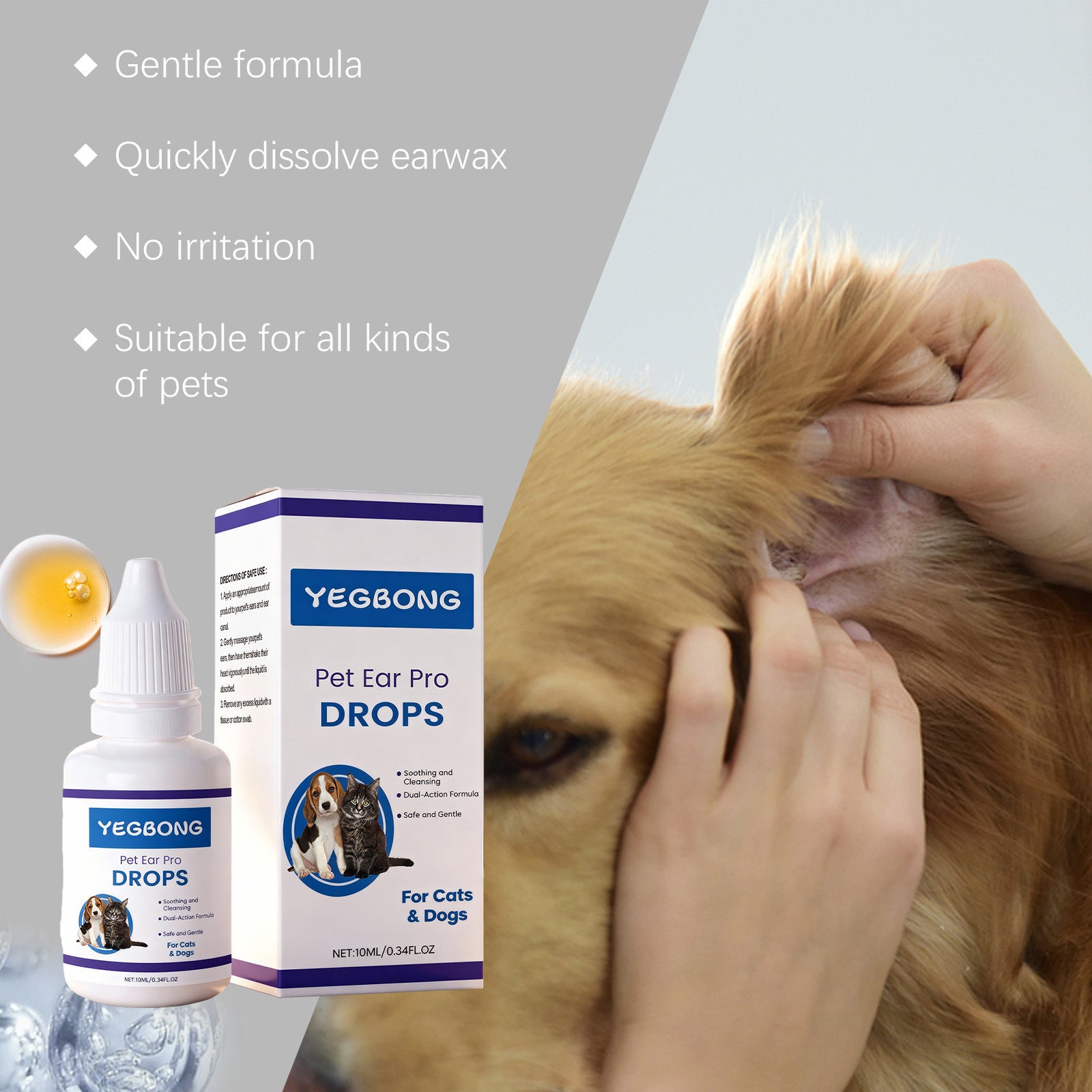 Petlivo Pet Ear Care Solution gentle formula close-up for sensitive pet ears