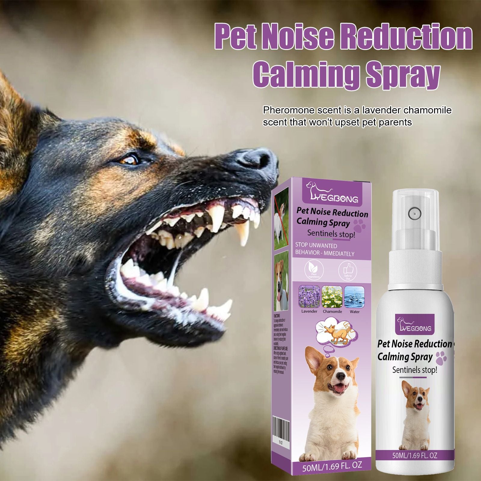 Petlivo Pet Noise Reduction Calming Spray primary product view 50ml bottle