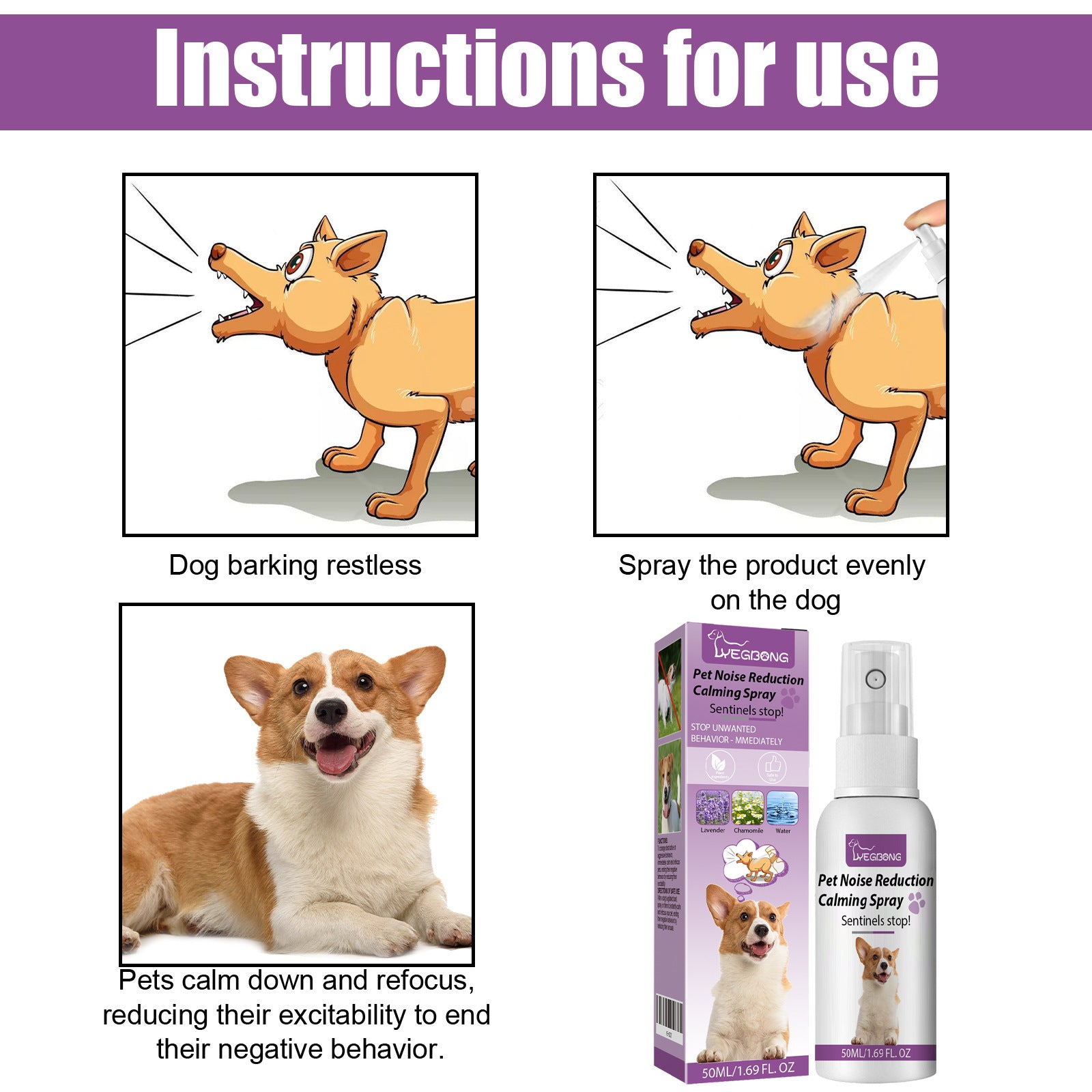 Petlivo Calming Spray pheromone and lavender formula close-up for storm and firework anxiety