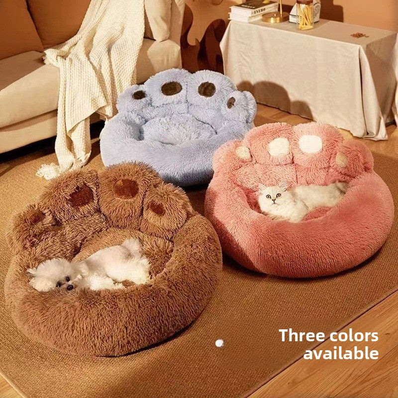 Petlivo Plush Calming Pet Bed in warm coffee color with donut shape and long pile arctic fleece for anxious cats and dogs