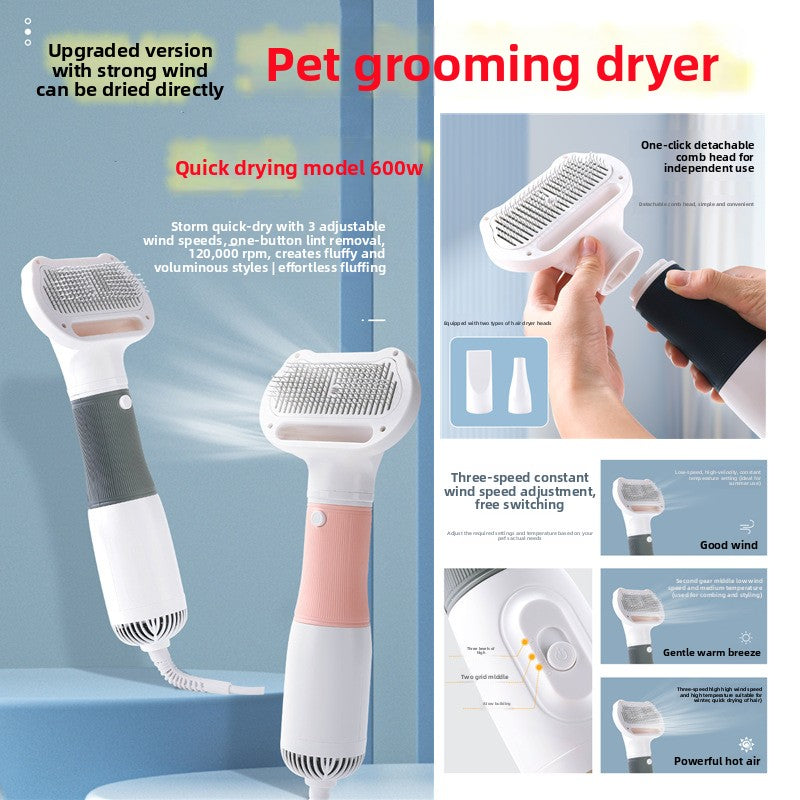 Petlivo 3-in-1 Pet Blow Comb Dryer primary product view with comb head and shed chamber